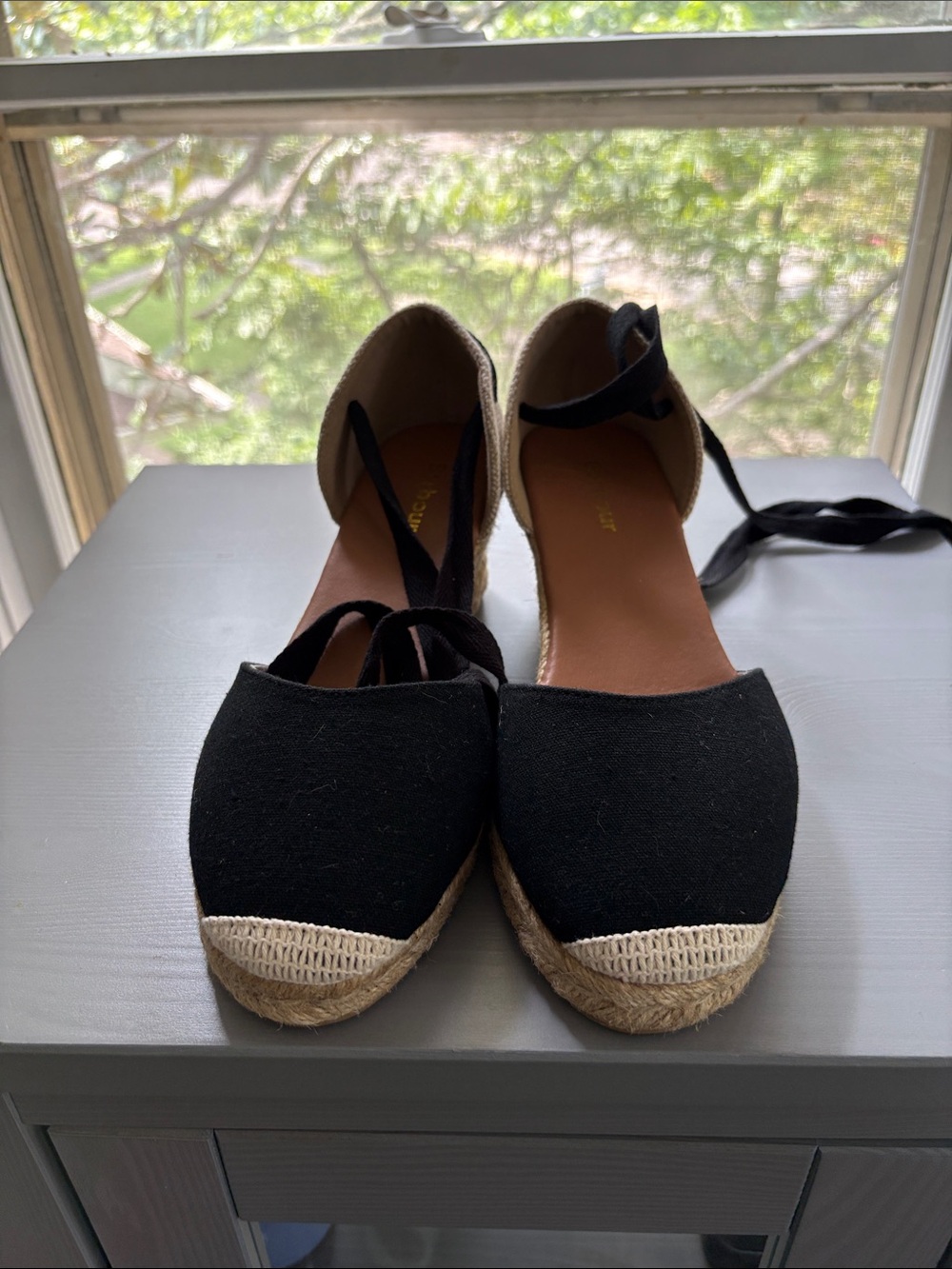 Barbour Black Espadrille Tie-Ankle Flats-never used! Size 6